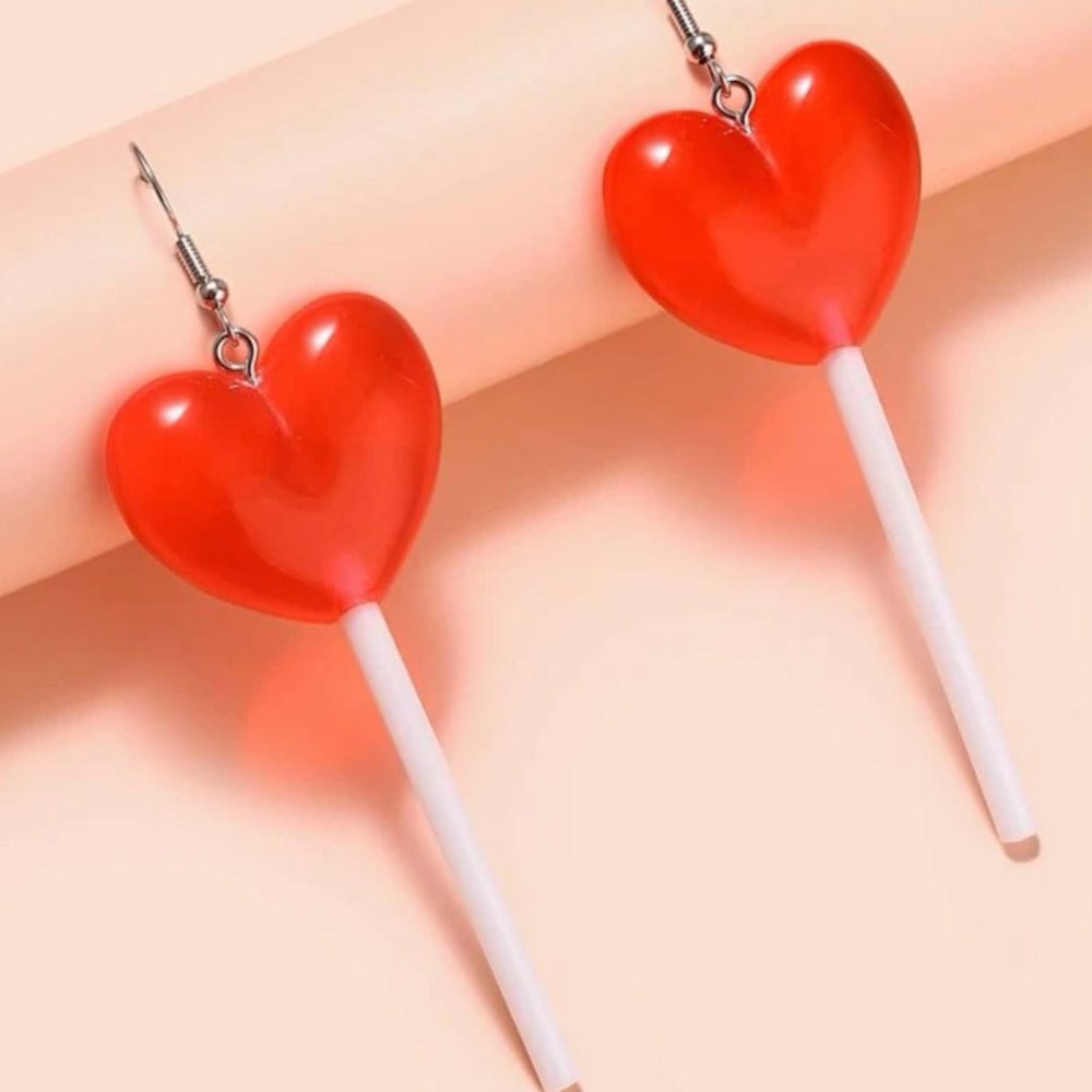 Candy Heart Drop Lollipop Earrings